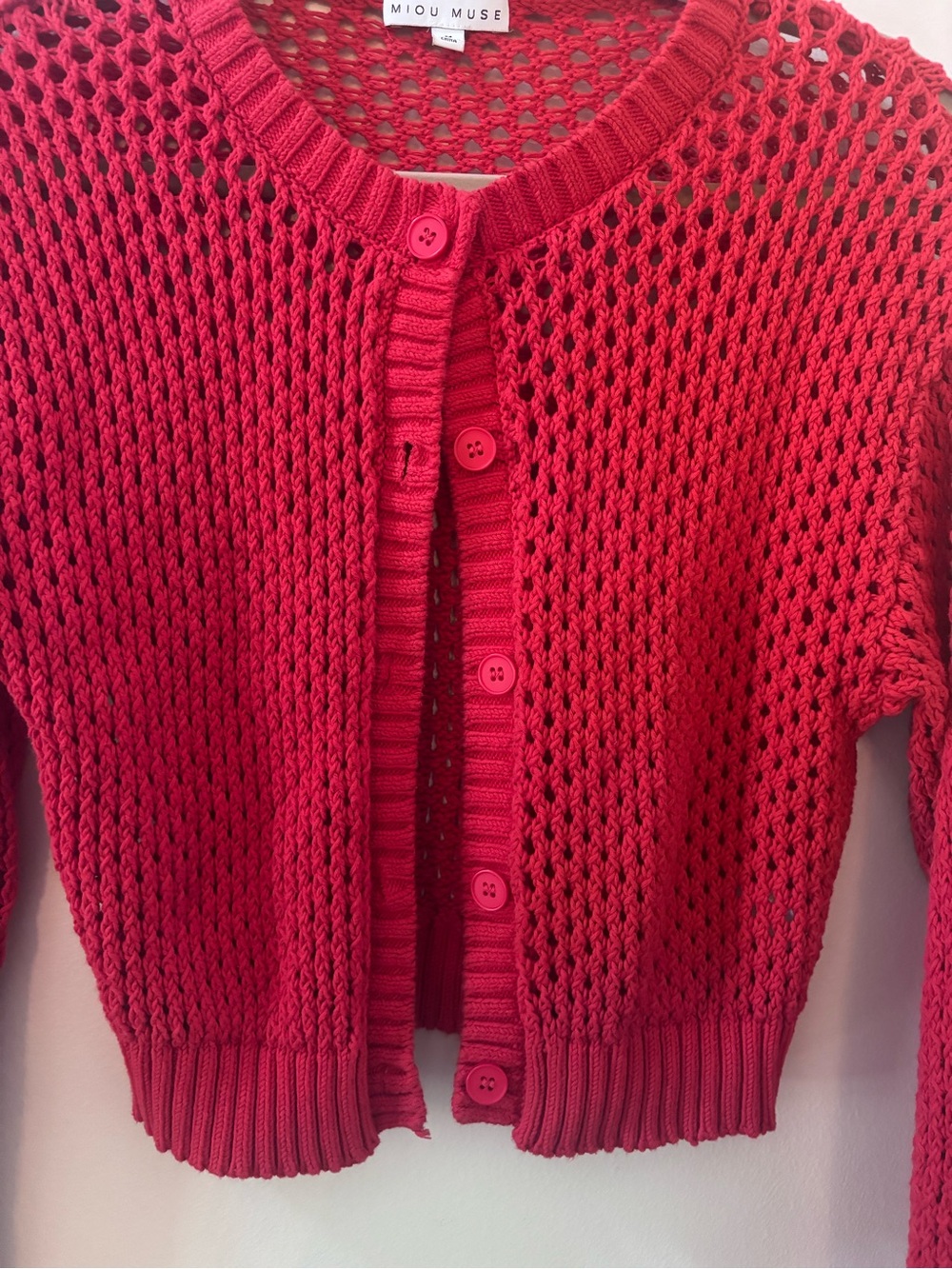 Heart to Heart Miou Muse Mesh Red Button Down Cardigan - M - Picture 4 of 5